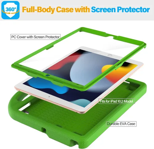 Vista 5 de SUPLIK Funda para niños para iPad de 9ª/8ª/7ª generación, 10.2 pulgadas 2021/2020/2019 con protector de pantalla, duradera a prueba de golpes