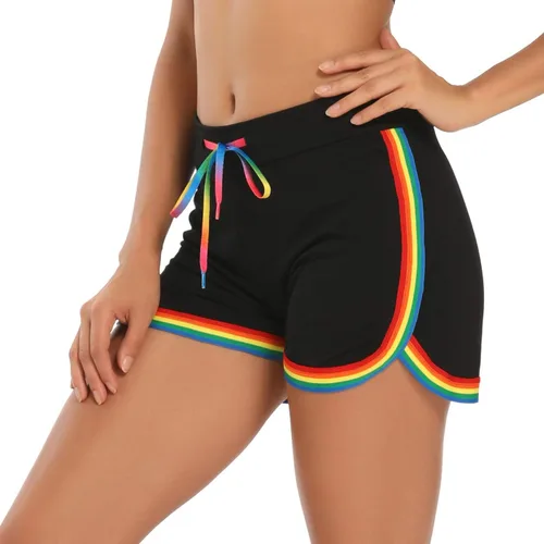 Vista 7 de HDE Pantalones cortos de entrenamiento de moda retro con delfines para mujer Negro