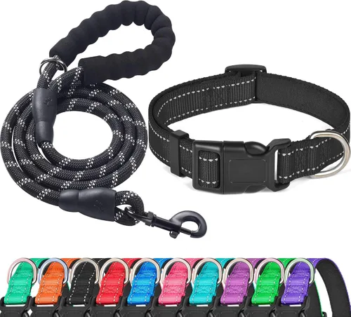 Vista 18 de Ladoogo collar reflectante para perro con acolchado de neopreno suave, collares de nylon transpirables y ajustables para perros pequeños, medianos