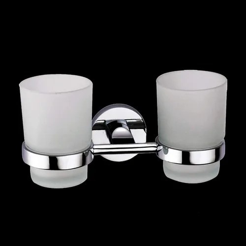 Vista 6 de Vaso de vidrio para cepillo de dientes con soporte de acero inoxidable para montaje en pared cromado