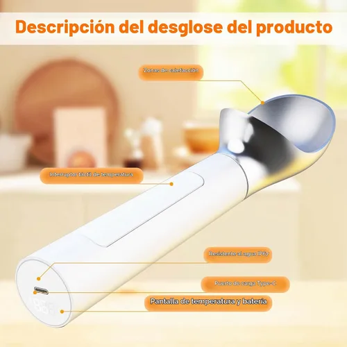 Vista 5 de Cuchara de helado calentada, cuchara eléctrica recargable impermeable para helado