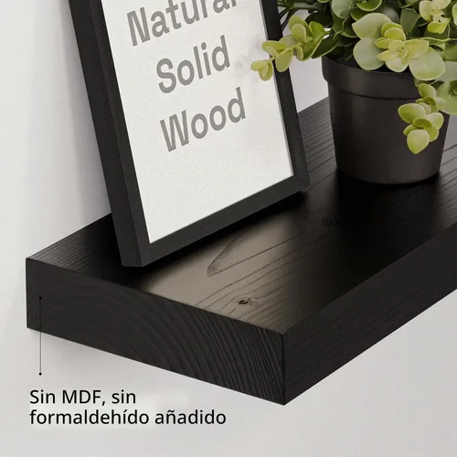 Vista 4 de Estantes flotantes de madera maciza para pared de 12 pulgadas, color negro