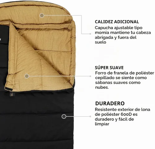 Vista 4 de TETON Sports Deer Hunter Sleeping Bag, Warm and Comfortable Camping Sleeping Bag, Teton Tough Canvas Shell for Camping, Hunting, and Cold Weather