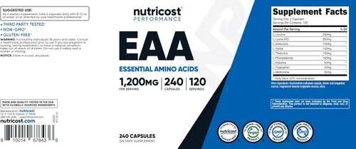 Vista 6 de Nutricost EAA Capsules 1200mg, 240 Capsules, Essential Amino Acids