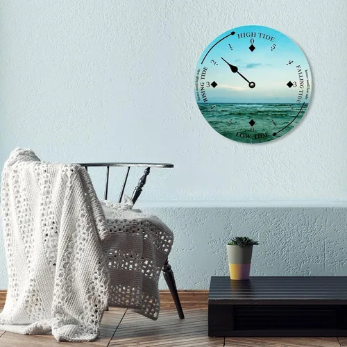 Vista 5 de Reloj de marea de madera para pared, puesta de sol, hora del océano, reloj costero, luna, marea, marea, marea, marea alta y baja, reloj
