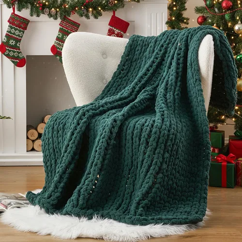 Vista 18 de Battilo - Manta de punto grueso de cachemira beige y crema, manta suave y gruesa de chenilla, manta de crochet de punto trenzado hecha a mano