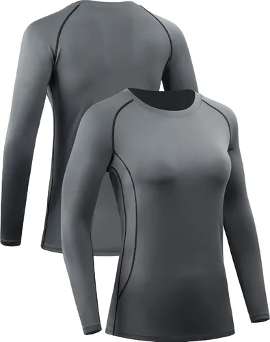 Vista 10 de CADMUS Paquete de 1 o 3 camisetas de entrenamiento de manga larga para mujer, camiseta de compresión de ajuste seco para correr