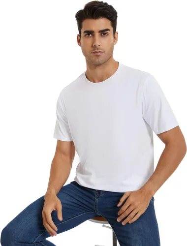 Vista 2 de Camisetas de cuello redondo para hombre, camiseta de algodón ultra para hombre, camiseta de manga corta con cuello redondo, camiseta clásica