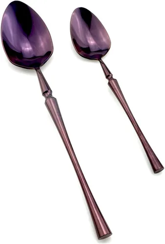 Vista 6 de JASHII Juego de cubiertos de acero inoxidable de 6 piezas, servicio para 1 juego de vajilla de cocina, elegante juego de vajilla morada, cuchillo