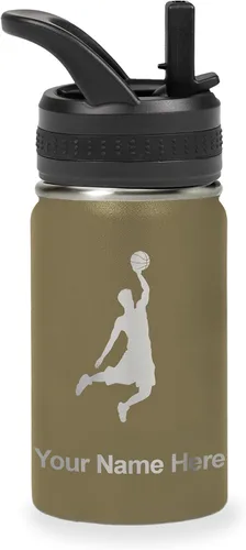 Vista 26 de LaserGram Botella de agua personalizada de 32 onzas, Basketball Slam Dunk Man (azul oscuro)