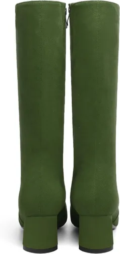 Vista 4 de MOVINSTEPS Botas de tacón bajo grueso con cremallera y puntera puntiaguda para mujer, de 2.0 in Verde militar