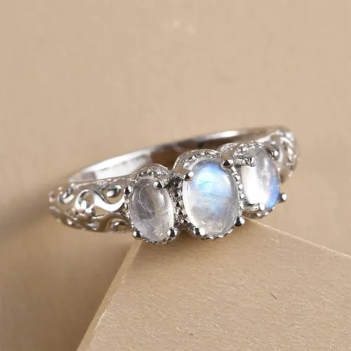 Vista 5 de Shop LC 3 anillos de piedra natal para mujer, anillos de piedras preciosas, anillos de plata de ley 925 para mujer, chapados en platino, joyería