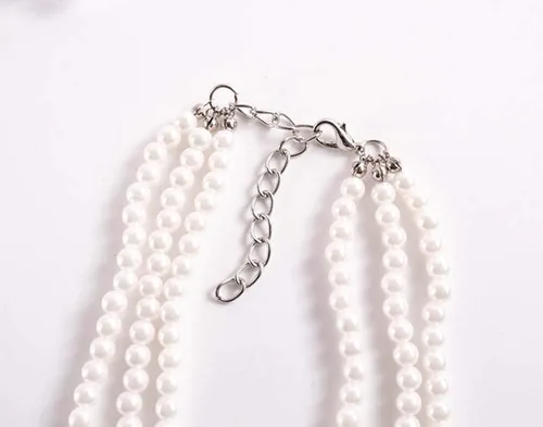Vista 5 de Daimay Gargantilla de perlas de imitación, collar de perlas multicapa, collar de perlas de varias hebras, gargantilla de novia para boda, fiesta