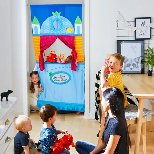 Vista 8 de HABA Teatro de Marionetas de Puerta - Ahorrador de Espacio con Varilla Ajustable: Ideal para Juego de Simulación, Marionetas de Mano, Actividades