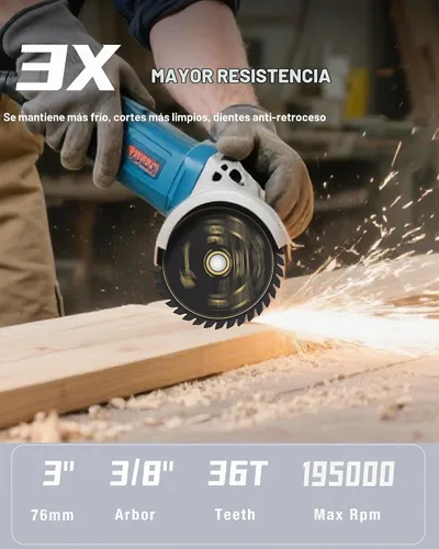 Vista 2 de Hojas de sierra circular de carburo 36T de 3 pulgadas, eje de 3/8 pulgadas, herramienta de corte de madera de plástico. Compatible con Bosch