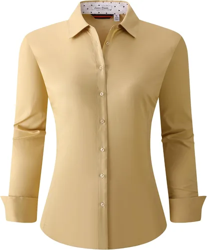 Vista 25 de Esabel.C - Camisa de trabajo con botones de manga larga para mujer, elástica, corte regular