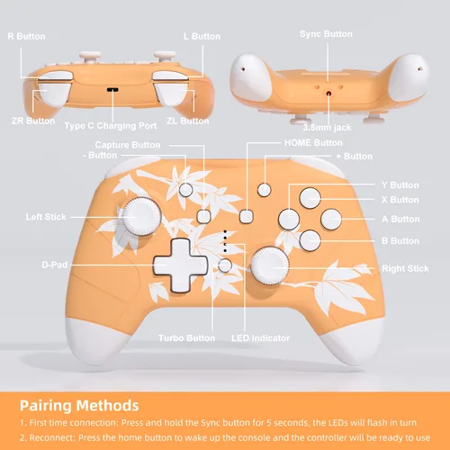 Vista 6 de Mytrix Wireless Controller Compatible with Nintendo SwitchLiteOLED, Cute Wireless Pro Controllers Gamepad with Wake-Up, Headphone Jack, Auto-Fire