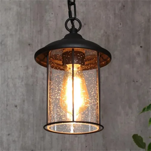 Vista 9 de classy leaves Luces colgantes negras para exteriores, lámpara colgante exterior con vidrio transparente, farol colgante de porche en acabado negro