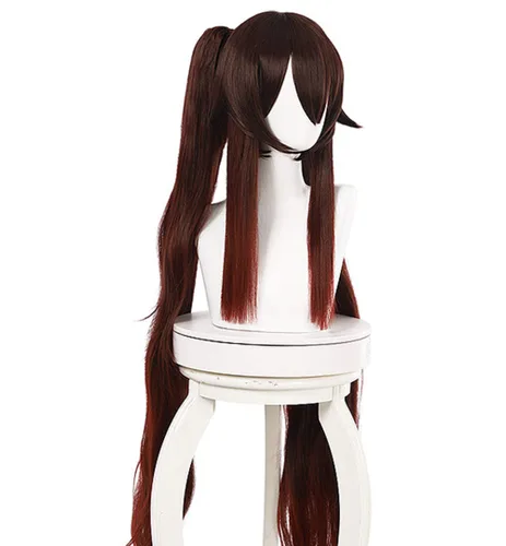 Vista 2 de LSLRAD Genshin Impact Pelucas Paimon Game Personajes Anime Cosplay Disfraz Cabello con Trenzas Colas de Caballo Pelucas (Rojo Oxblood Red)