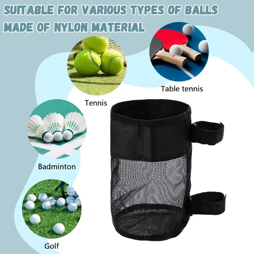 Vista 5 de Soporte de bola de pickleball ajustable, bolsa de malla de nailon para colgar, cesta de almacenamiento plegable con capacidad para 6-8 bolas, cierre