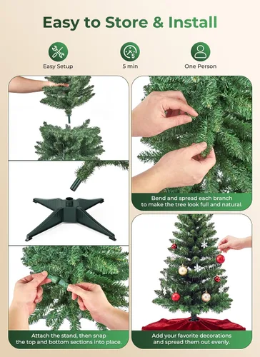 Vista 10 de Árbol de Navidad artificial pequeño de 3 pies, mini árbol de mesa Pequeño árbol de Navidad con luces, funciona con pilas, base estable, decoración