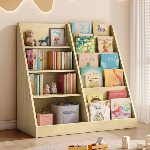 Vista 19 de Tatub Estantería de madera para niños de 4 niveles, color gris