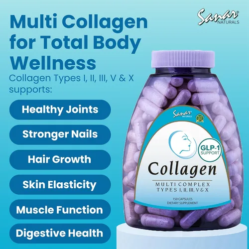 Vista 4 de Sanar Naturals Píldoras de colágeno múltiple - Tipo I, II, III, V, X - Fuerza extra para cabello, piel, uñas y articulaciones - Colágeno hidrolizado