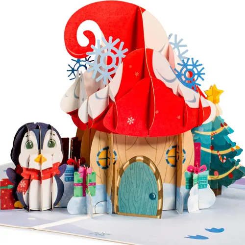 Vista 10 de Frndly by Paper Love Bird House Tarjeta de Navidad Pop Up, Tarjetas de Felicitación Emergentes 3D Hechas a Mano, Para Navidad o Días Festivos, 100%