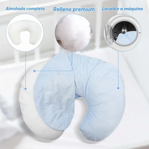Vista 6 de LAT - Almohada de lactancia impermeable para lactancia, funda extraíble impermeable, almohadas ergonómicas para lactancia materna para bebés niños