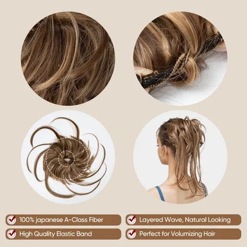 Vista 6 de Extensiones de cabello rizado con cola de caballo, cabello sintético con coleta recta, coleteros para mujer, rubio ceniza/rubio playa