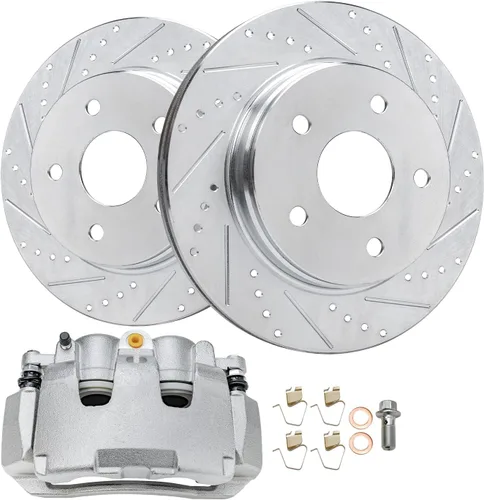 Vista 34 de Detroit Axle - Rotores de freno delanteros perforados y ranurados + repuesto de pinza de freno lateral del conductor para Honda Odyssey Acura MDX