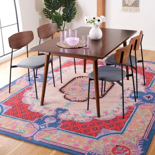 Vista 44 de SAFAVIEH Bellagio Collection - Alfombra decorativa de 2 x 3 pies, azul y rosa, hecha a mano de lana de medallón, ideal para zonas de alto tráfico