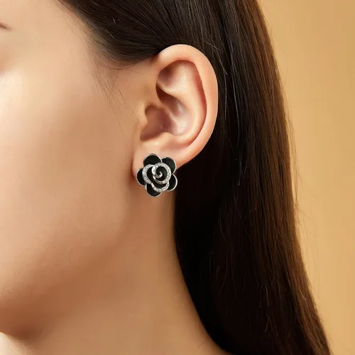 Vista 2 de Aprilery Aretes de flor para mujer, diseño de corazón floral de diamantes de imitación de moda, bohemios, hipoalergénicos, aretes de declaración