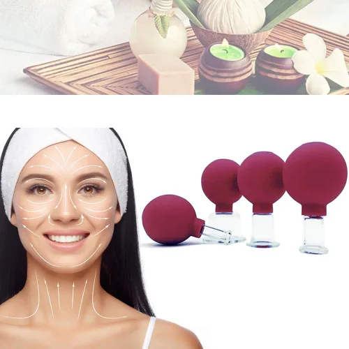 Vista 4 de FeelFree Sport Juego de ventosas faciales de vidrio, 4 piezas de silicona con succión al vacío, tazas de masaje facial anticelulitis