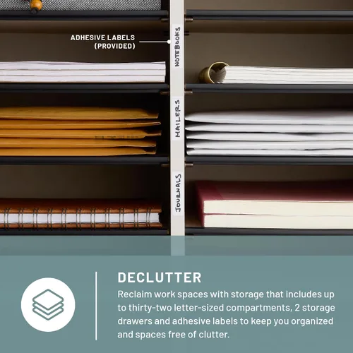 Vista 3 de Organizador para libros, hecho en madera y con compartimentos ajustables. Tamaño mediano., Gris