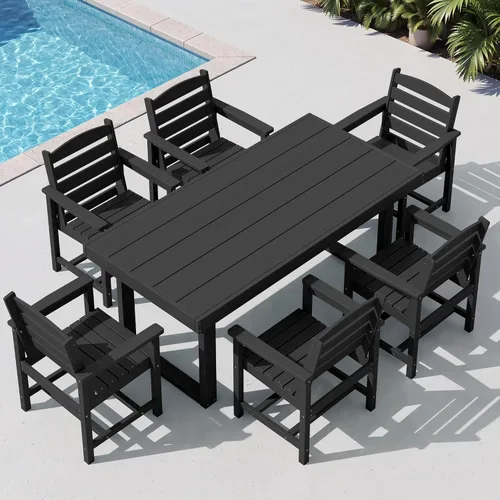 Vista 10 de SERWALL HDPE - Juego de comedor al aire libre para 4, 67 pulgadas, para todo tipo de clima, mesa de comedor y sillas sin brazos para terraza Negro