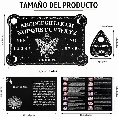 Vista 2 de Threan Tabla de adivinación de péndulo para radiestesia con conjunto de amatista, tabla de hablar de espíritu de madera, collar de péndulo
