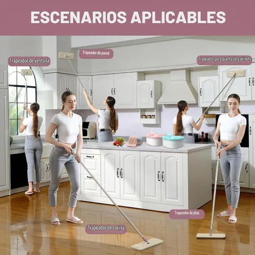 Vista 5 de JOYMOOP Trapeador plano, trapeadores de microfibra para limpieza de pisos y limpiador de paredes, trapeadores de 50 pulgadas con cabeza plana de 13