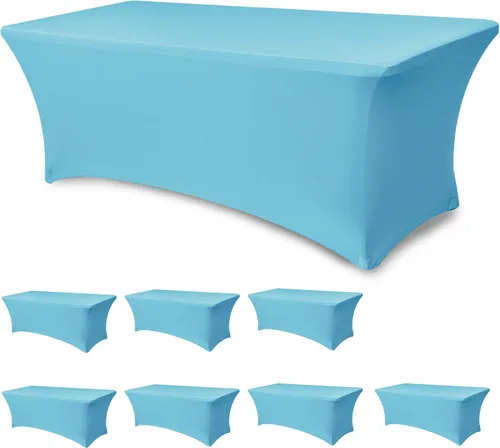 Vista 30 de Funda Elástica para Mesa para Mesas Rectangulares de 4 pies - Paquete de 8 Manteles de Spandex Azul Aguamarina con Elástico - Para Mesas Plegables