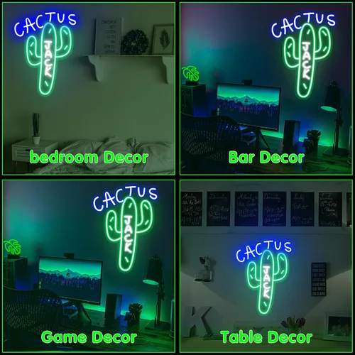 Vista 7 de Letrero de neón Cactus Jack - Letreros de neón LED con atenuación para decoración de pared 15.7 X 11.8 pulgadas, luces de neón de color alimentadas