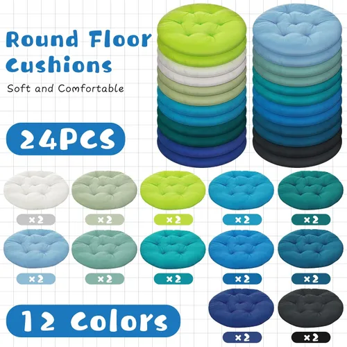 Vista 4 de Tinideya 24 Piezas Cojines Redondos de Suelo Almohadas de Suelo Cojines de Asiento de Meditación Asientos Flexibles para Adultos y Niños, Cojines