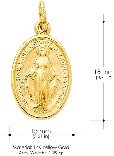 Vista 4 de Ioka - Medalla milagrosa de oro amarillo o oro blanco de 14 quilates Virgen María religiosa