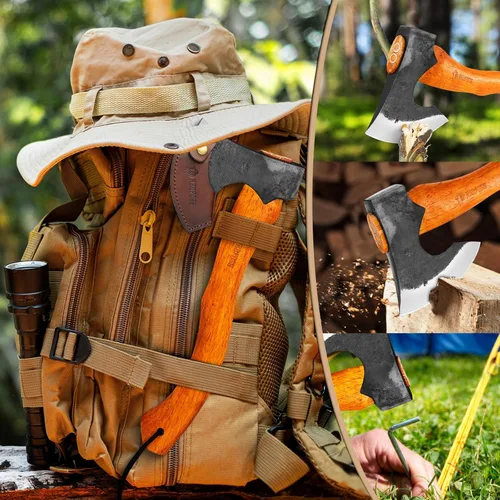 Vista 5 de NEDFOSS Hacha de Acampar Mammoth, Hacha de Camping de 15.5" con Acero de Alto Carbono 1065 y Mango de Madera, Hacha Multiusos para Camping