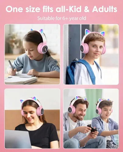 Vista 7 de Auriculares plegables inalámbricos Bluetooth 5.1 con luz LED, VIGROS estéreo, música, sonido envolvente con micrófono AUX para PC, pad, móvil