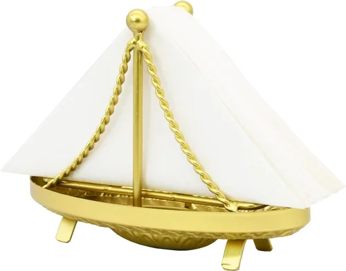 Vista 8 de OwlGift Servilletero en forma de velero de metal, dispensador de toallas de papel de mesa, estante clasificador de cartas de correo, almacenamiento
