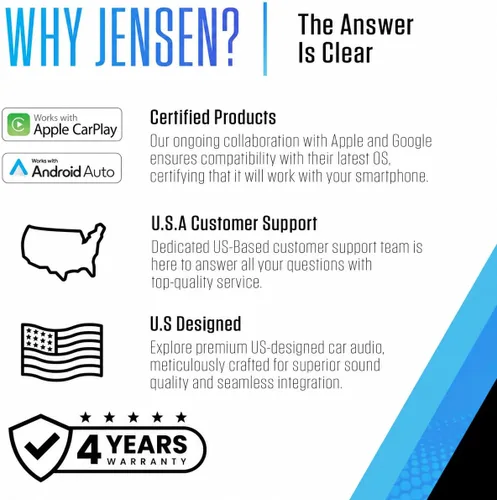 Vista 5 de Jensen J1CA8FL 8 pulgadas certificado Apple CarPlay Android Auto con cable o inalámbrico Pantalla táctil DIN simple y doble DIN Radio estéreo
