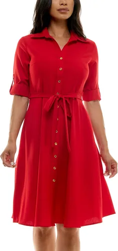 Vista 16 de Sharagano Vestido camisero plisado para mujer, manga 3/4, cuello en V, botones dorados Acacia