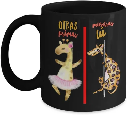 Vista 4 de Regalo para prima Taza de cafe para primas Perfecto regalo para graduados, navidad, profesionales y estudiantes Vaso con afirmaciones Negro