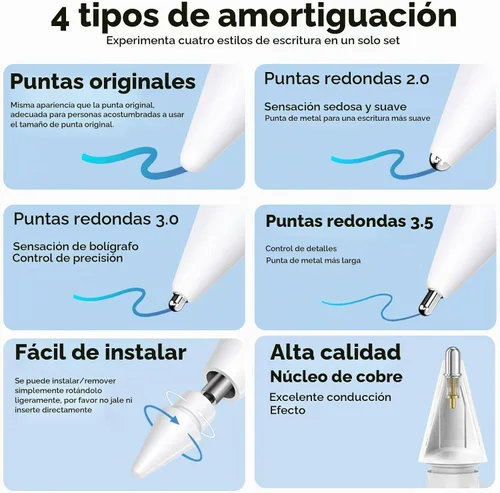 Vista 3 de Puntas de repuesto para Apple Pencil Pro/Pencil de 2ª generación/Pencil de 1ª generación/Pencil USB-C (paquete de 4) Multiple Mixed Tip Styles