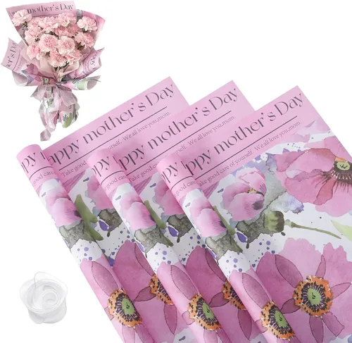 Vista 9 de HYSSINOWRAP 20 hojas/papel de regalo de dos colores para el Día de la Madre, suministros de ramo de floristería, manualidades, embalaje de regalo